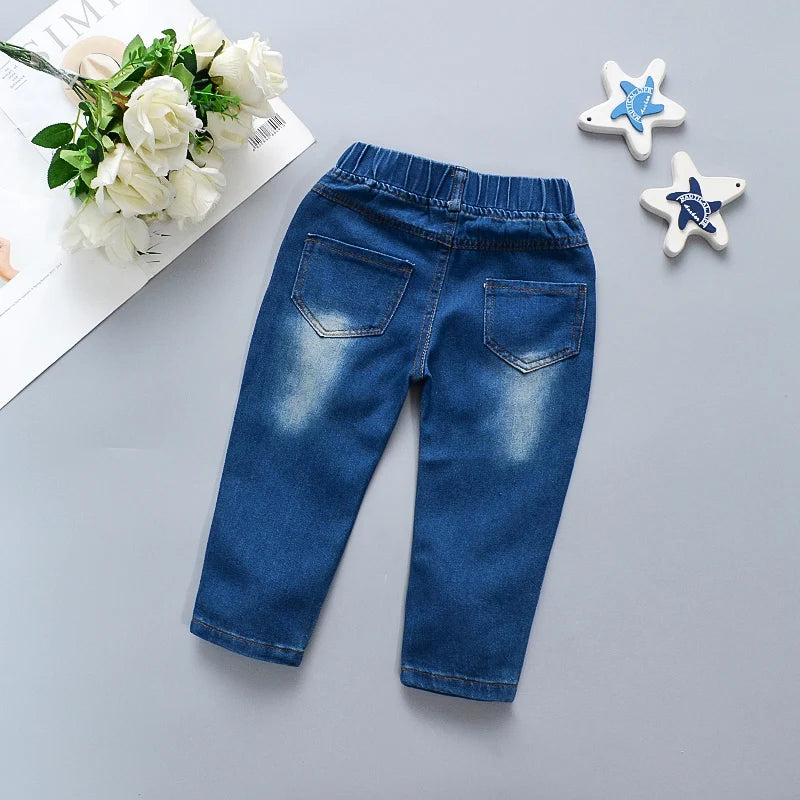 Children's Jeans Baby Girl's Fashion Pants with Holes Cute Children's Soft Denim Casual Pants