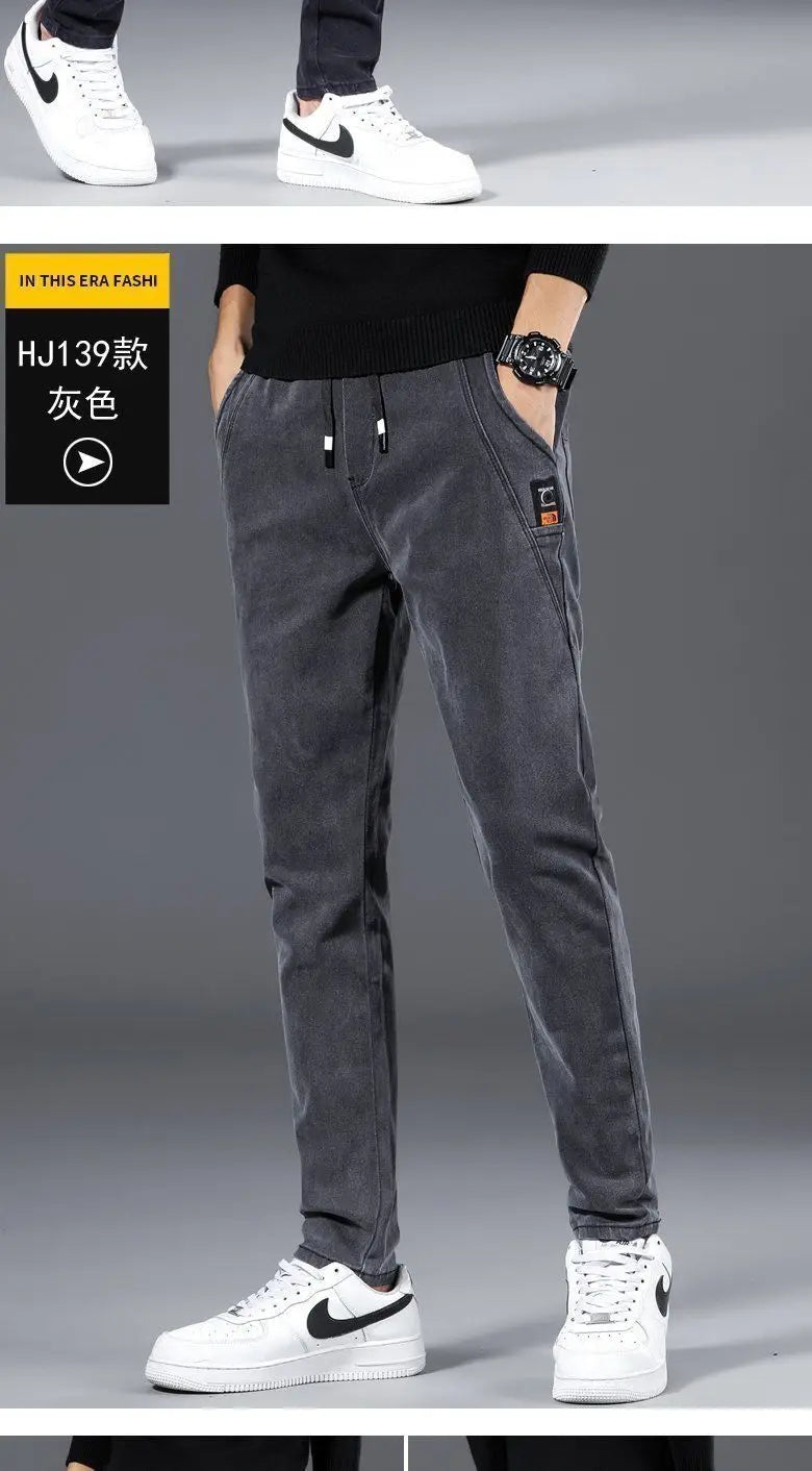 Denim Jeans Spring Autumn Elastic Waist 2022 Summer Thin Drawstring Slim Teenagers Cowboy Students Casual Designers Men's Pants