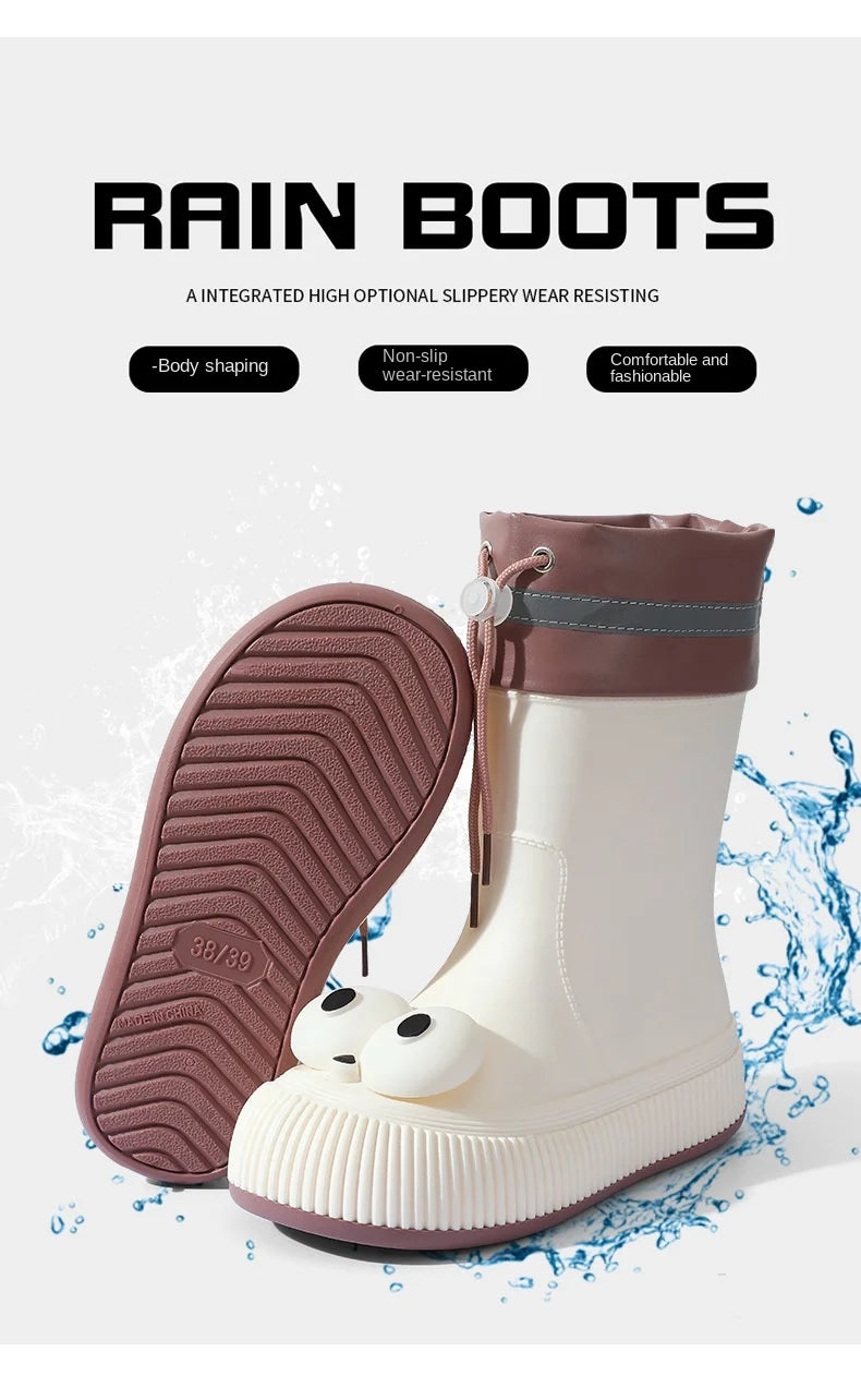 Botas de lluvia para mujer, impermeables, ligeras, con ojales grandes y asas fáciles de poner, resistentes al agua, de altura media.