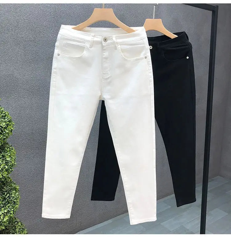 Fashion Luxury Designer Men's White Black Jeans Slim Fit Korean Style Stretch Denim Pants for Summer  Stretch  Skinny Jeans Male