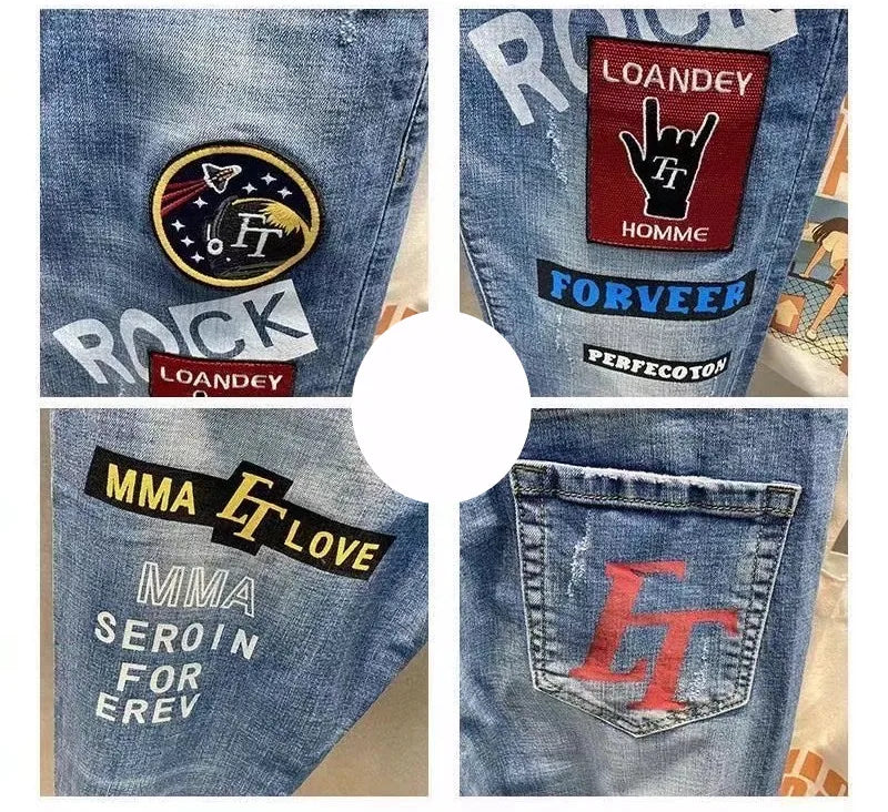 Men Jeans Fashion Street Hip-Hop Jeans Male Punk Style Denim Pants Summer Spring Men Stretchy Slim Fit High Quality Mans Jeans