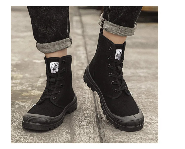 Nouvelles bottes montantes tendance pour hommes, confortables et décontractées, idéales pour l'extérieur, la jungle et l'alpinisme. Bottes à plateforme larges.