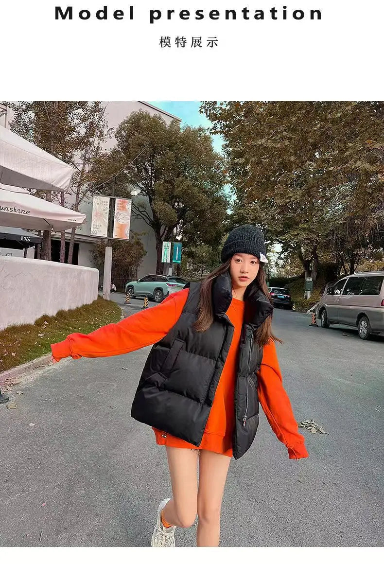 Autumn Winter Lightweight Sustans Vest for Women Korean Style Loose Jacket Fashion Girl Solid Sleeveless Parkas Winter Warm Vest