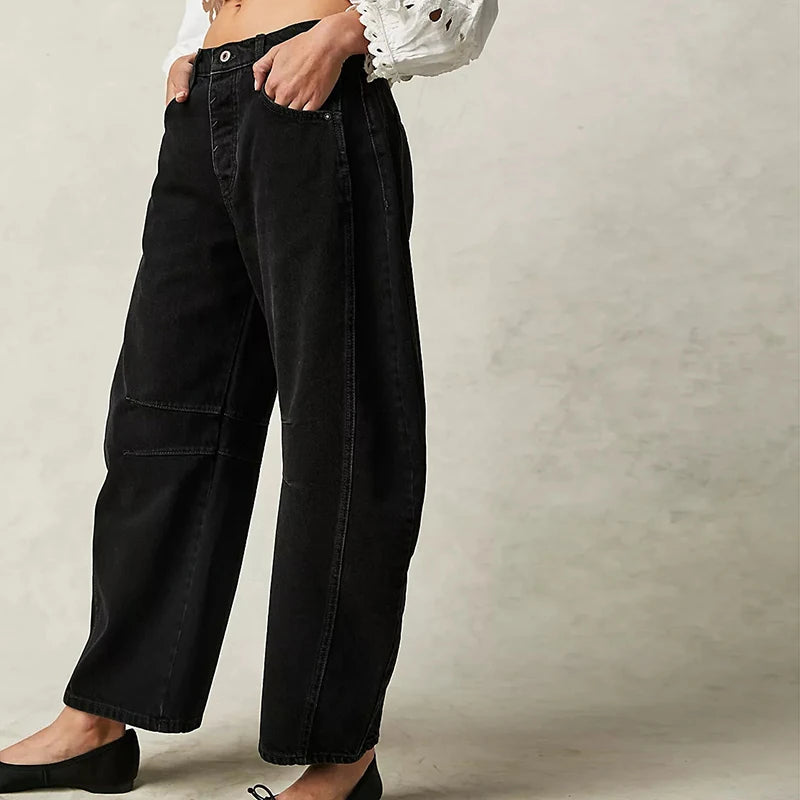 Pantalones vaqueros de pierna ancha para mujer, informales, holgados, de cintura baja, estilo boyfriend, con bolsillos, estilo Y2K