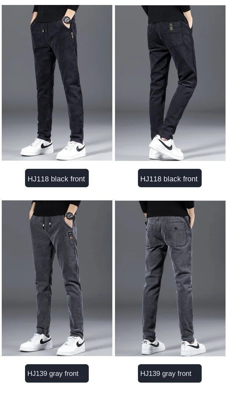 Denim Jeans Spring Autumn Elastic Waist 2022 Summer Thin Drawstring Slim Teenagers Cowboy Students Casual Designers Men's Pants