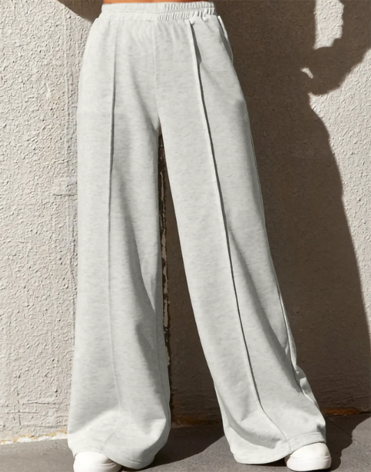Simple And Casual Large-Sized Grey Wide-Leg Pants. The Simple Grey Color Can Be Matched In More Ways