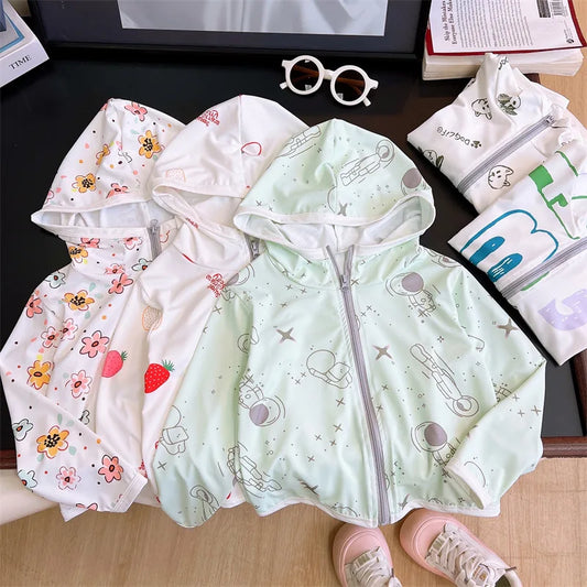 0-5TKorean breathable children's clothing hooded casual jacket children's sun protection clothes girls boys outdoor sportswear
