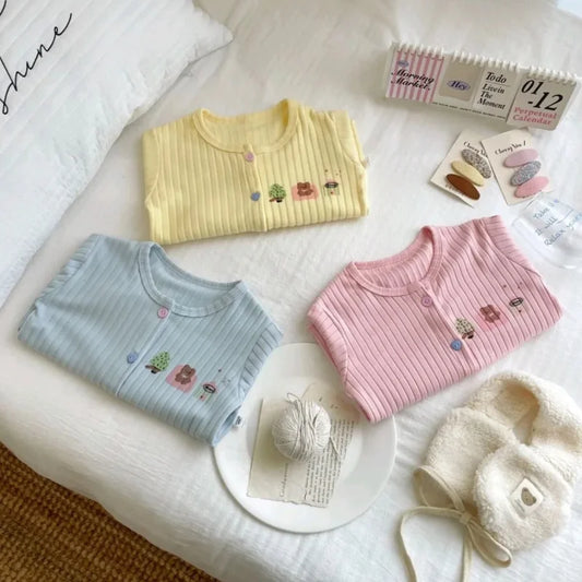 Girls New Autumn Cardigan Baby Girls Spring Printed Long Sleeve Tops Simple Solid Color Tees Jacket Baby Children's Clothing