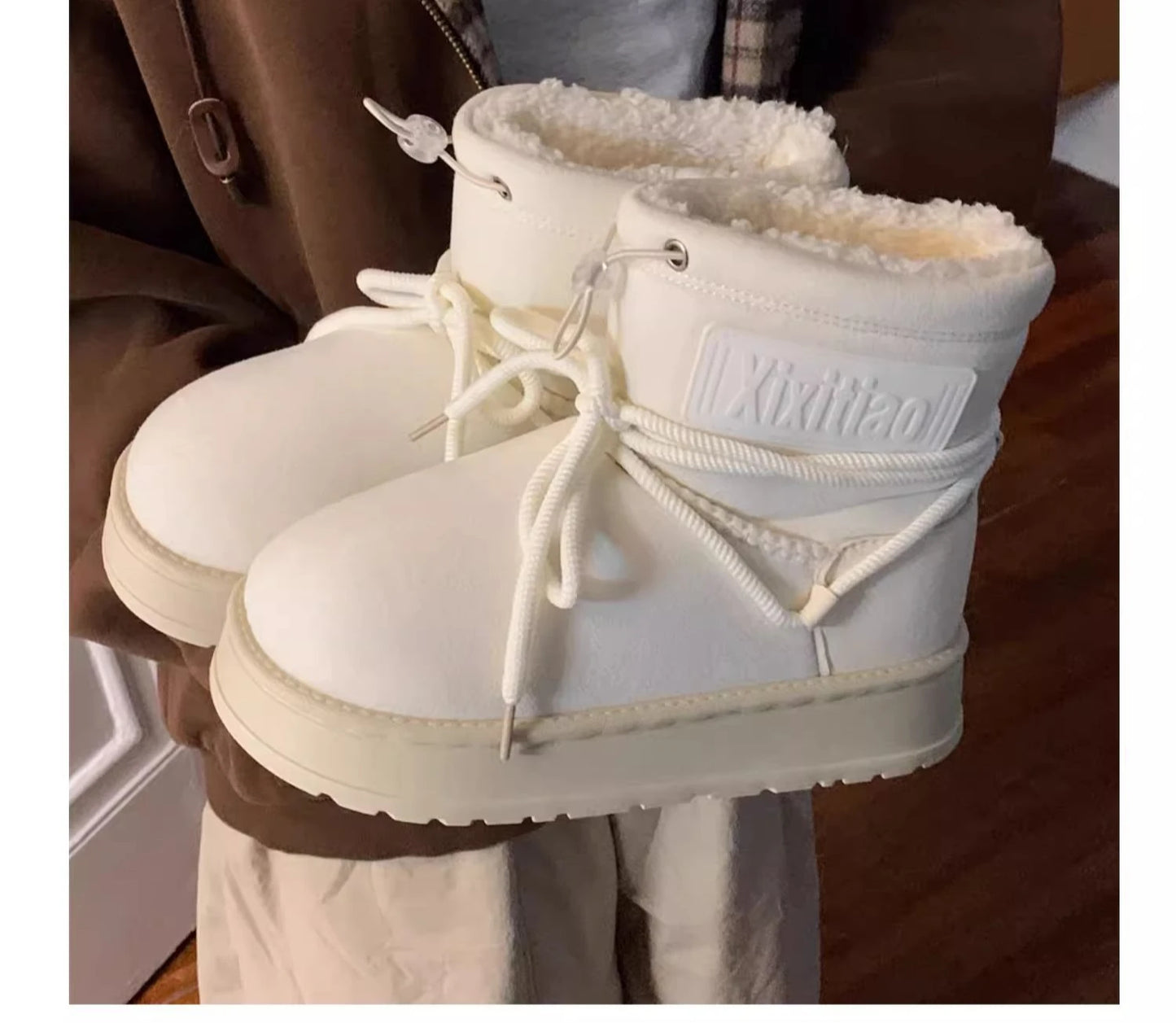 Women’s Snow Boot With Waterproof Lace Up Mid-Calf Outdoor Winter Deep Tread Rubber Sole