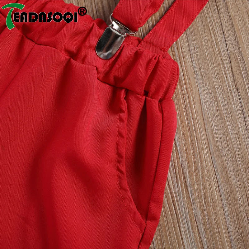 Ensemble de Noël pour bébé garçon de 1 à 6 ans : chemise à manches courtes avec nœud papillon et bretelles, short assorti.