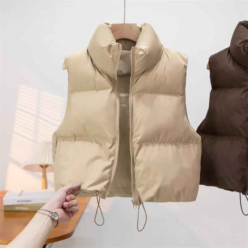 Warm Parkas Women Single Breasted Coats Autumn Winter Vest Coat Khaki High Waist Casual Vests Elegant Y2k Jackets Thick