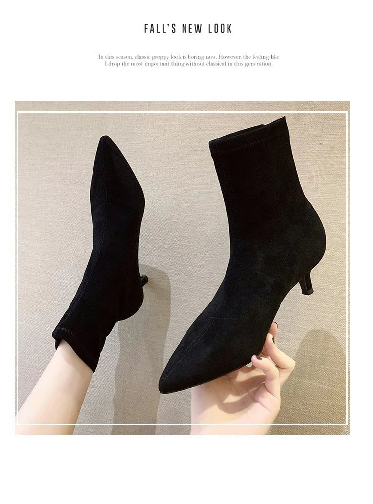 5/7/9CM Luxury Women Black Flock Sock Boots Stiletto Thin High Heels Elastic Knitting Boots Winter Stretch Fabric Ankle Boots