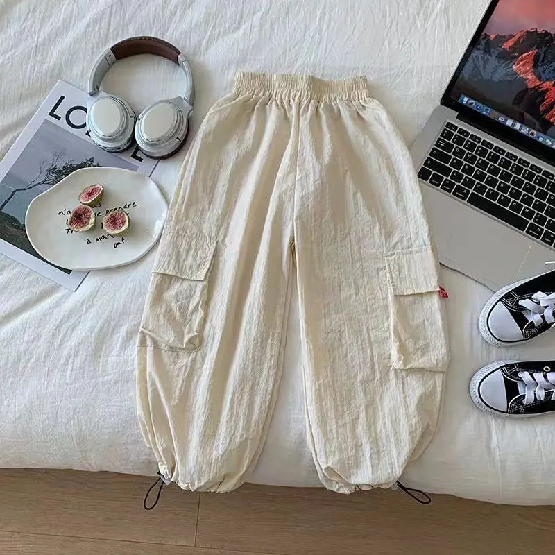 Boys Girls Casual Pants Fashion Kids Spring Autumn Trousers Teenager Vintage Streetwea Pants Children Solid Colour Sweatpants