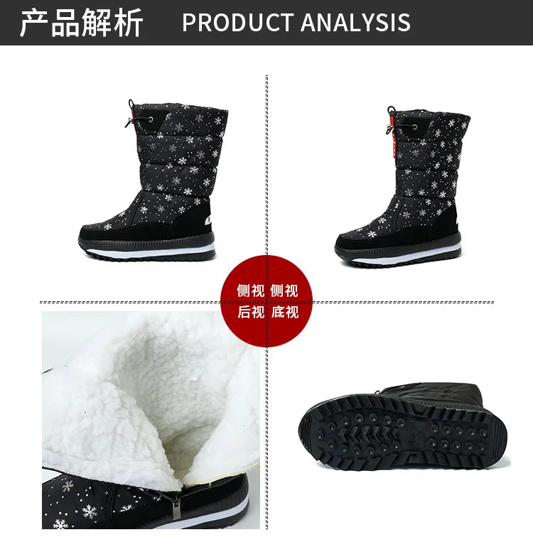 Women Winter Boots Platform Snow Boots Waterproof Non-slip Thick Plush Warm Mid-calf Boots for Women Winter Shoes