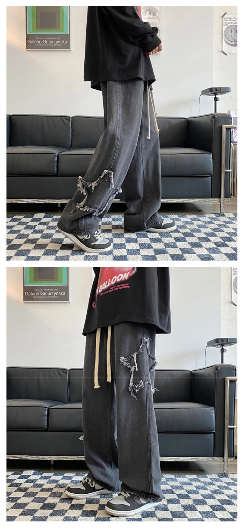 American Retro Star Embroidery Jeans Men's Baggy Hip Hop Fashion Denim Pants 2025 New Casual Y2K Streetwear Straight Trouser