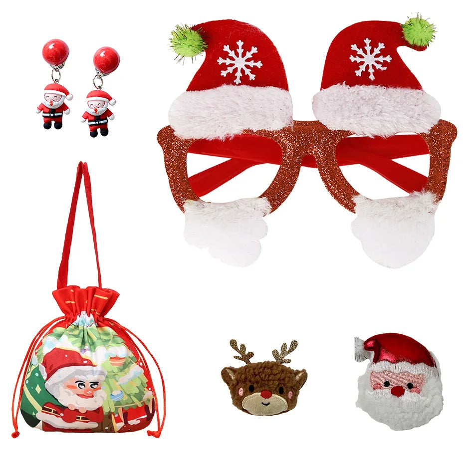 Children Christmas Party Dress Velvety with Fluffy Trim Hooded V-Neck Xmas Gown with Waist Bow Girl Red Christmas Dress