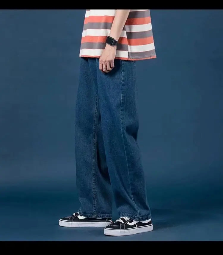 Pantalones vaqueros de mezclilla para hombre, de pierna ancha, largos hasta el suelo, holgados, informales, de cintura alta, lisos, sencillos y rectos, otoño 2024