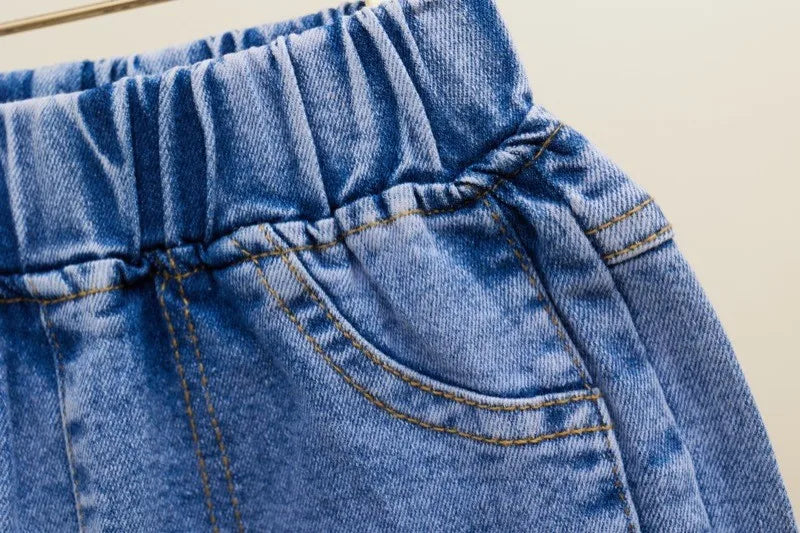 2-12 Year Old Girls Jeans Fashion Lace Elastic Denim Flared Pants Spring Autumn Solid Color Trousers Teenager Kids Girl Clothing