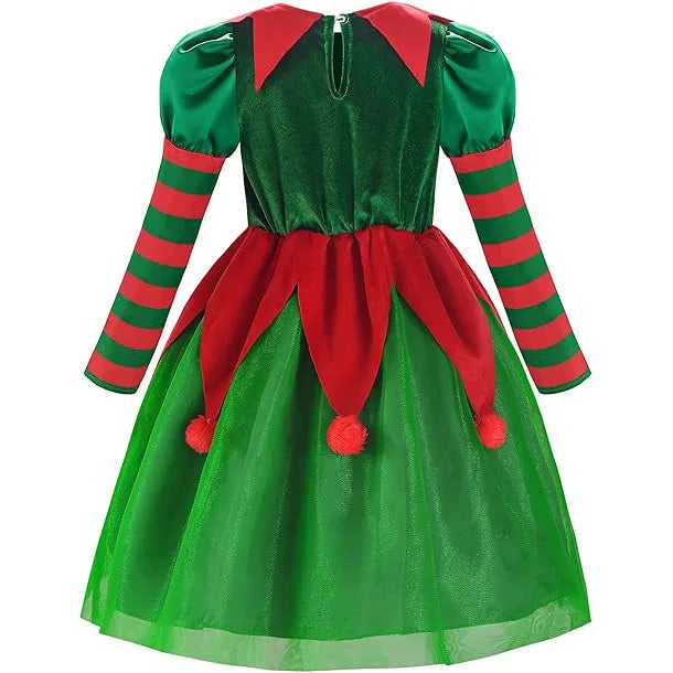 Déguisements de lutin de Noël pour filles et maman, ensemble deux pièces assorti (robe, chapeau, chaussettes, chaussures et ceinture). Cadeau idéal pour les fêtes.