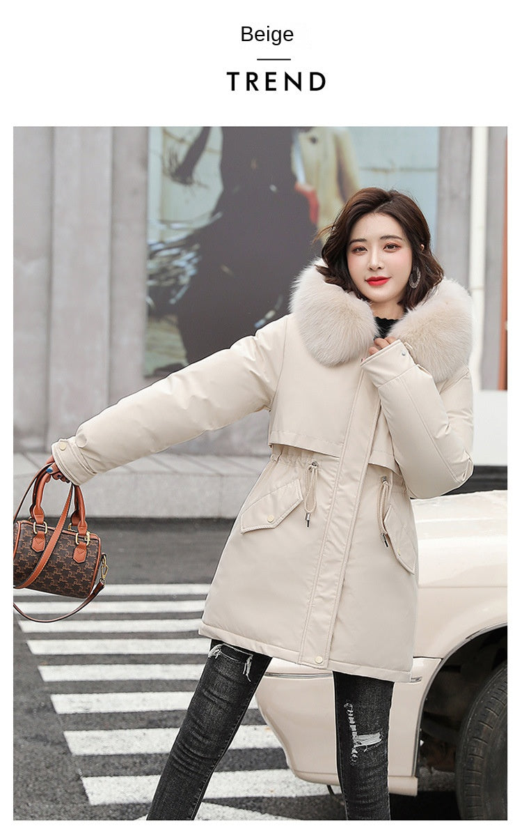 Women Parka Fashion  2023 Winter Jacket Slim with Fur Collar Warm Snow Wear Padded Clothes Long Coat Wool Liner Hooded Parkas
