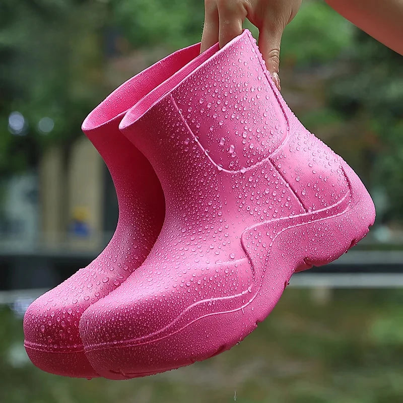 New Rubber Ladies Non-slip Waterproof Ankle Rainboots Shoes Thick Bottom Short Boot Galoshes Pink Women Rain Boots
