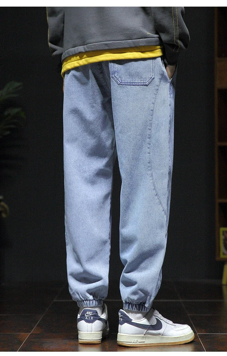 Nuevo estilo primavera verano negro azul cargo jeans hombres streetwear pantalones vaqueros jogger masculino holgado harem jeans talla grande M-8XL