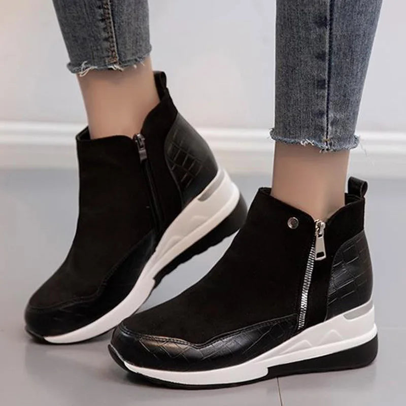 SyfIyno New Women's Fashion Winter Shoes Women's Warm Boots Girls' Platform Snow Shoes Women's Wedge High Heels Large Size 35-43