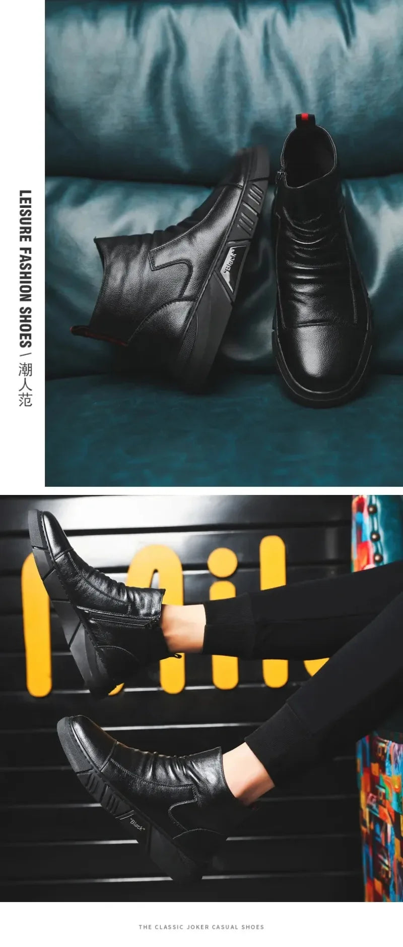 Bottes en cuir tendance pour hommes, bottes d'hiver chaudes et chaudes, chaussures en coton, bottes montantes décontractées en cuir, style britannique, chaussures pour hommes