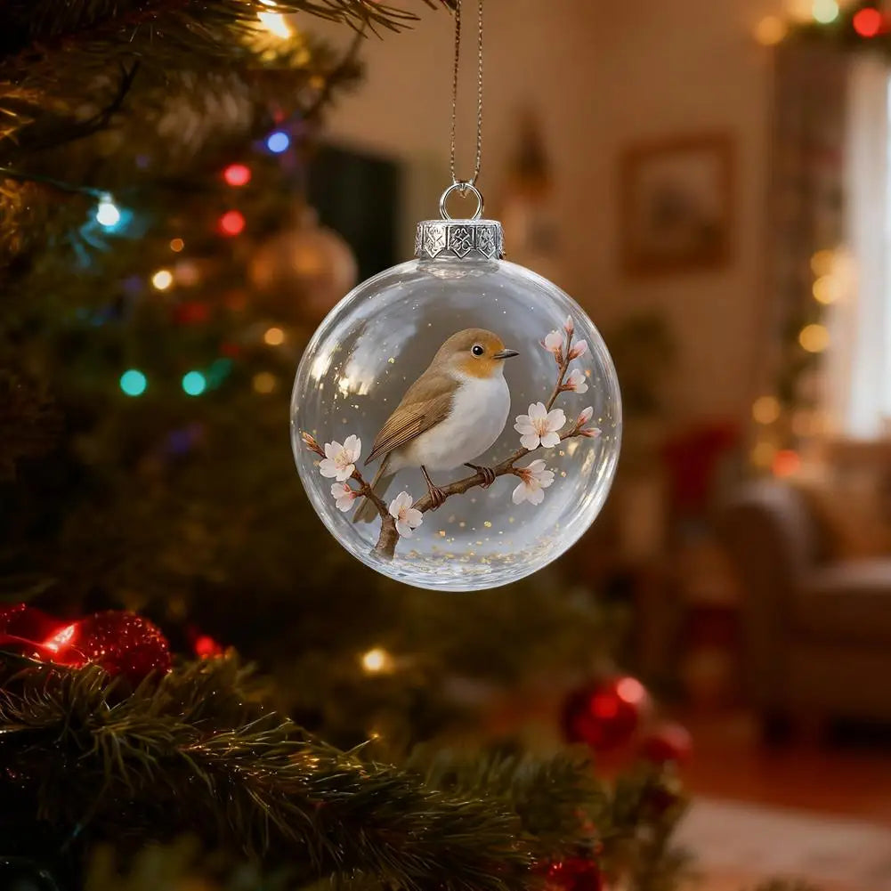 8CM Christmas Transparent Acrylic Ball Cardinal/Hummingbird Pattern Creative Christmas Tree Decoration Hanging Pendant For Home