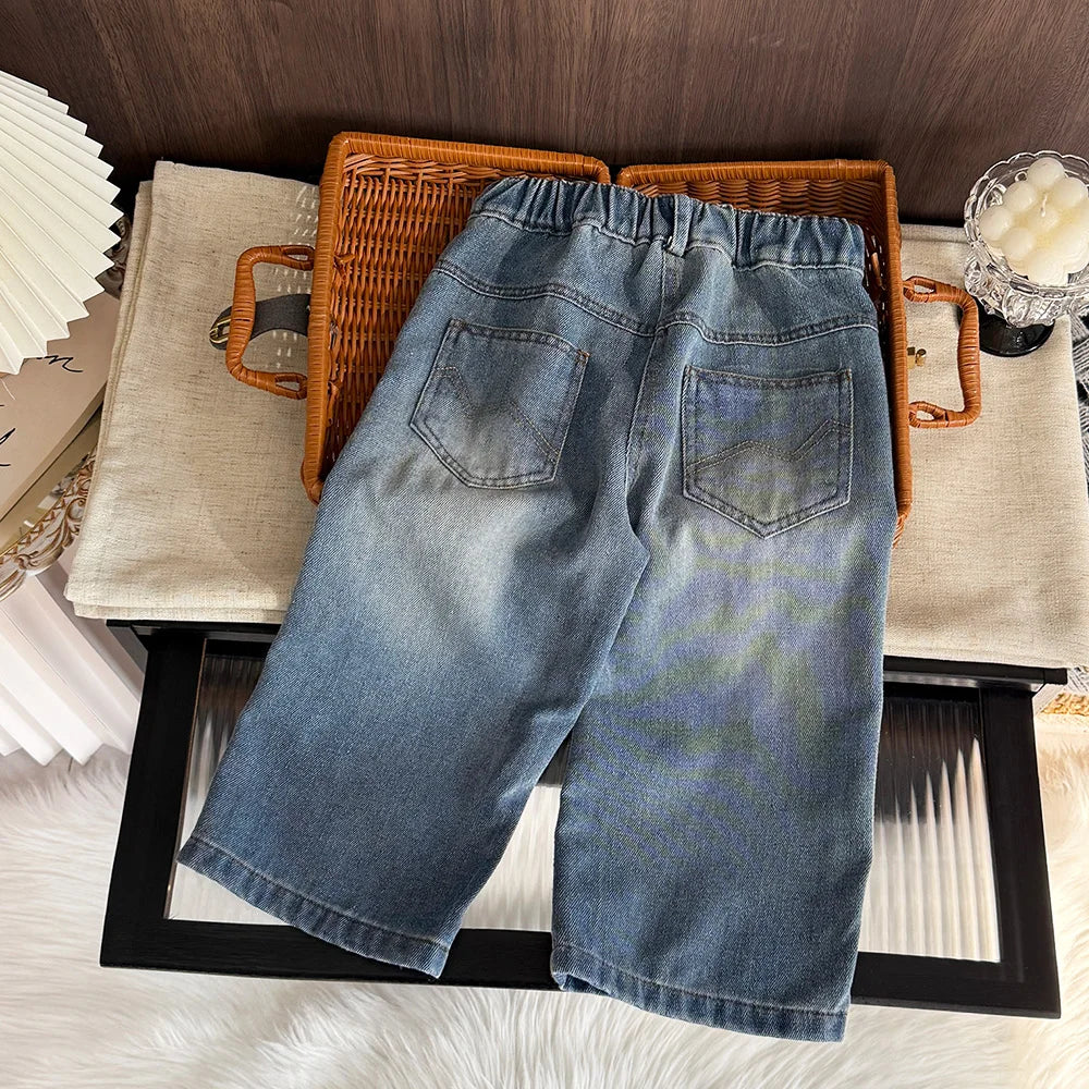 Versión coreana, moda primavera y otoño, nuevos jeans de pierna recta para niñas, ropa casual básica y versátil para niños de 3 a 7 años.