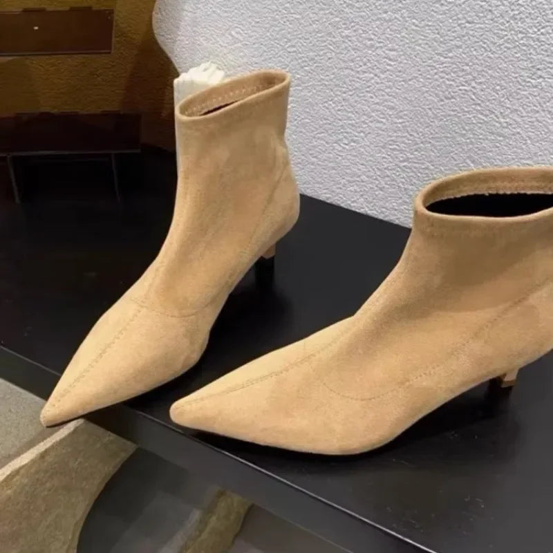 Shoes for Women High Quality Elegant Ankle Women's Boots Fashion Back Zipper Solid Office and Career Sexy Pointed Toe Boots