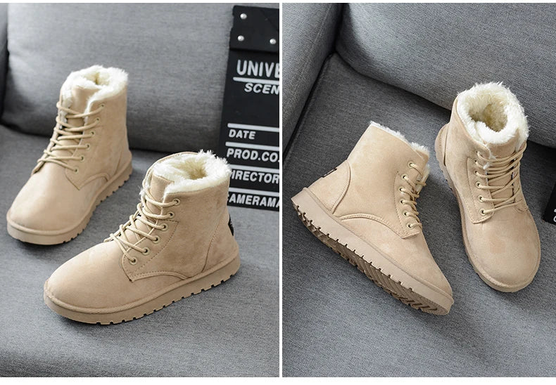 New Fashion Women Boots Winter Snow Boots Female Boots Warm Lace Flat with Women Shoes Tide Shoes Hot Sale 35-40