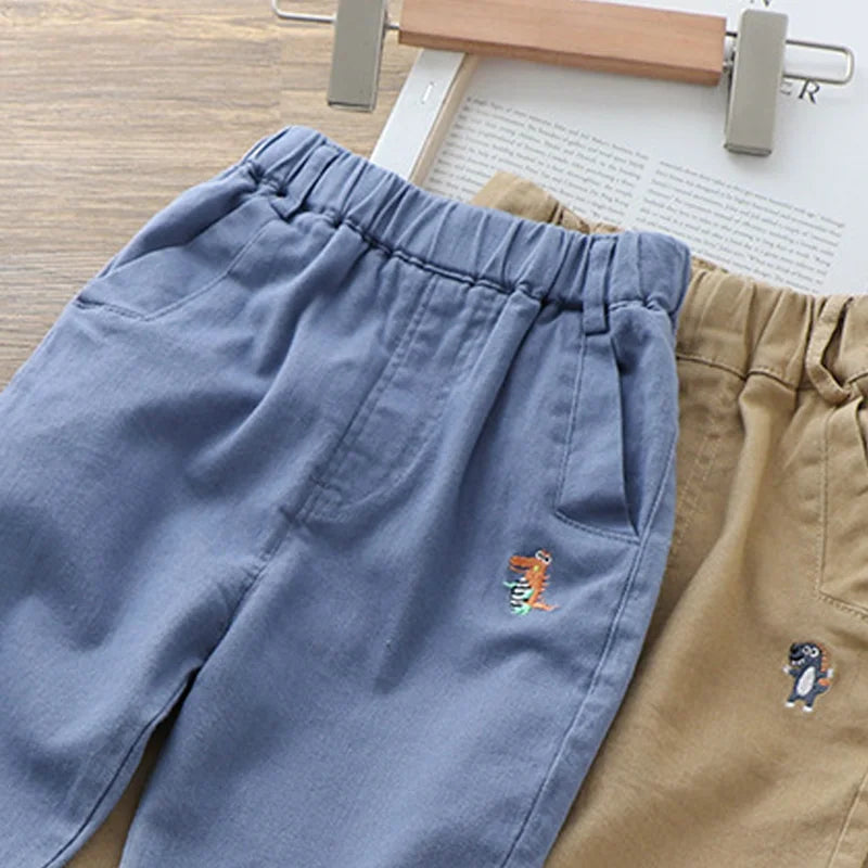 Boys' Summer New Cartoon Embroidered Jeans Versatile Small Legged Haren Pants Casual Pants Children's Stylish Pants