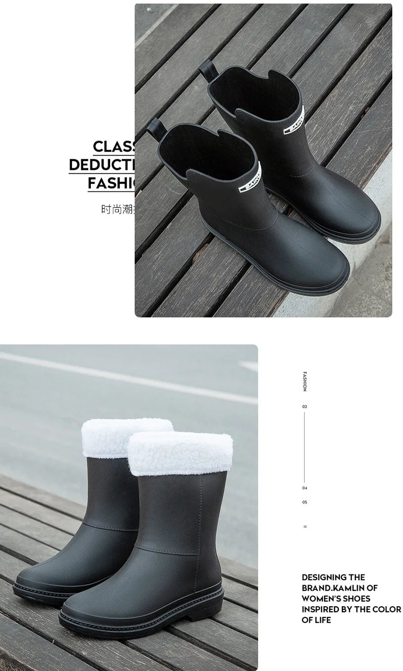 Rubber Women Rain Boots PVC Waterproof Women Shoes Non-Slip Women Water Shoes Outdoor Women Boots Zapatos Impermeable Mujer