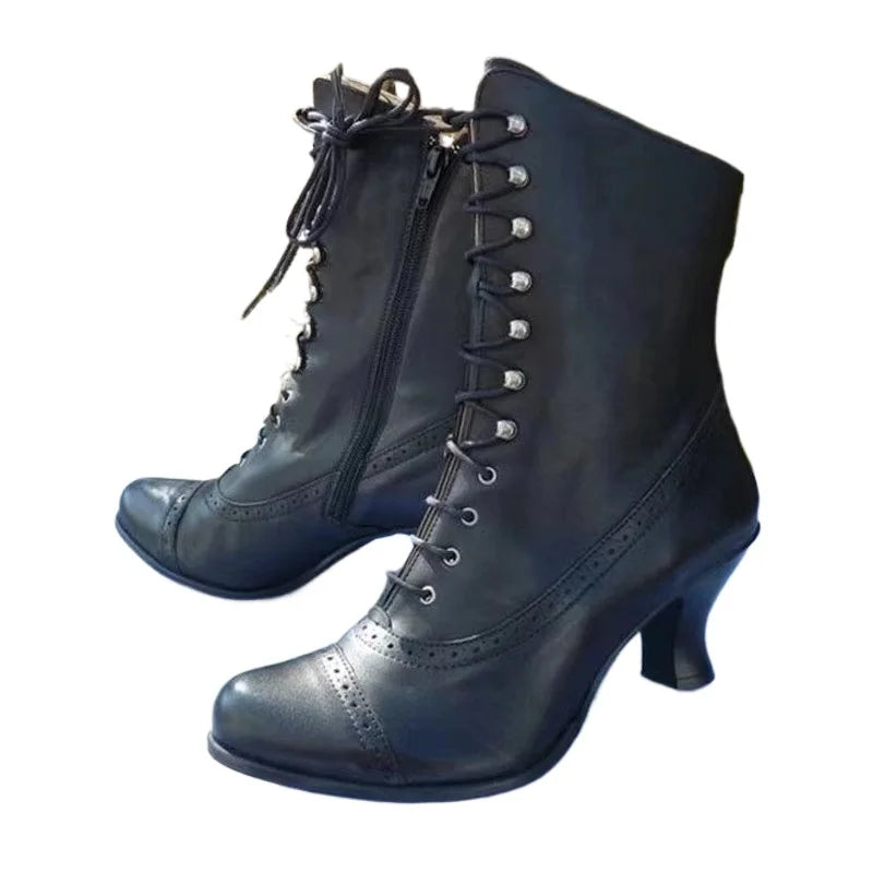 New Mid Calf Boots Women Autumn Winter Fashion Lace-up Ladies Chelsea Zipper Botas Mujer Boots Sports Platform Heel Ladies Shoes