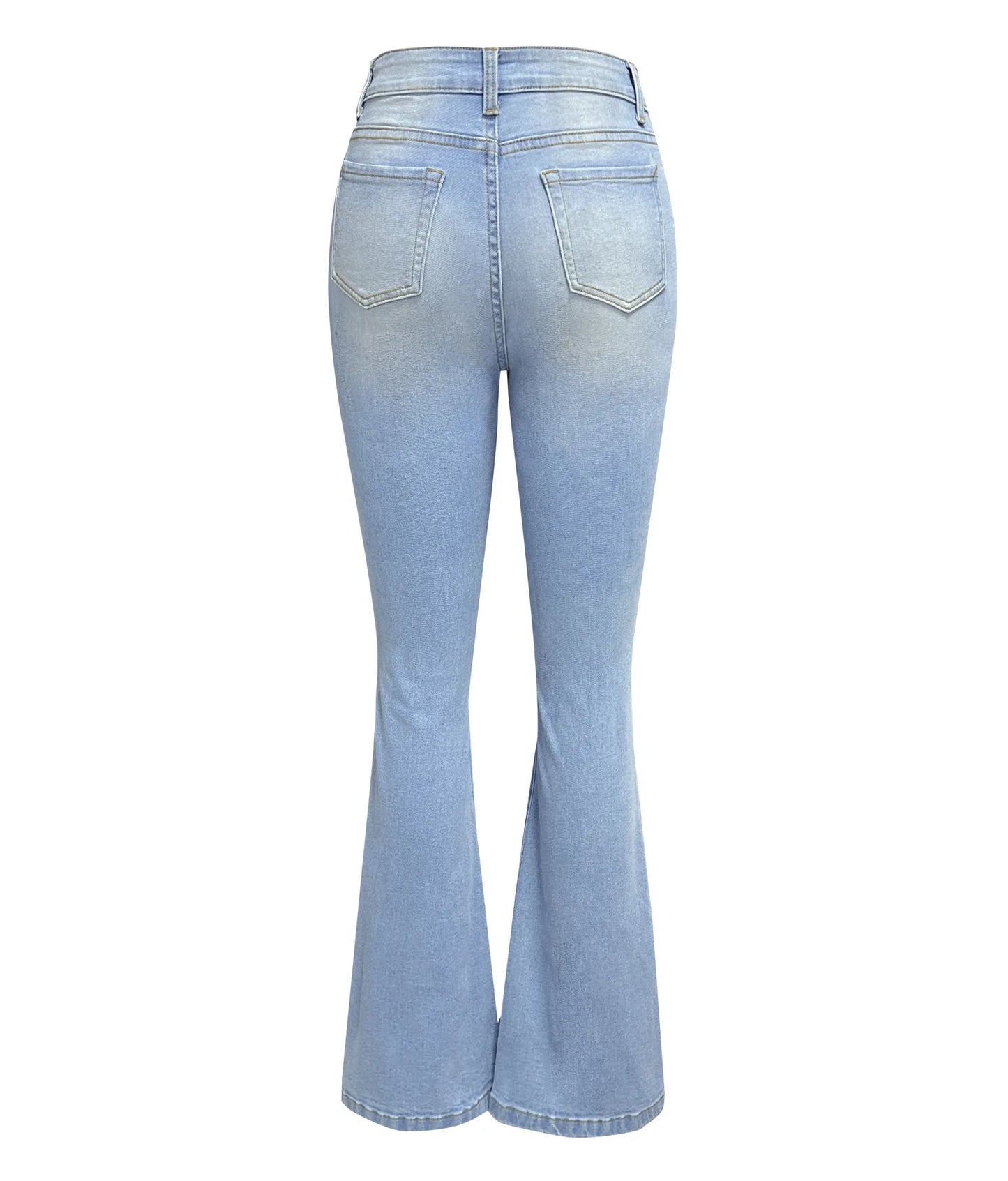 Pantalones vaqueros acampanados para mujer, estilo urbano, holgados, de cintura alta, con bolsillos, agujeros, hasta el tobillo, color liso, con cremallera, primavera 2024