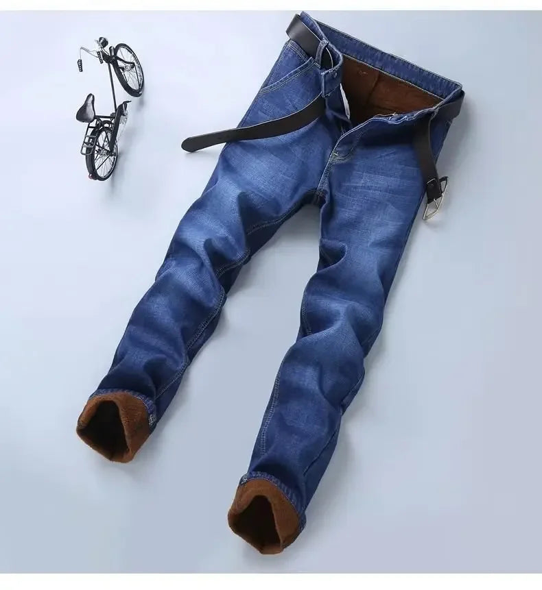 Pantalones vaqueros de invierno para hombre, de franela elástica, de alta calidad, informales, a la moda, Y2K