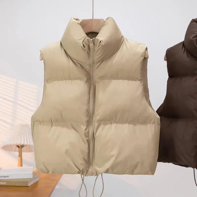 Warm Parkas Women Single Breasted Coats Autumn Winter Vest Coat Khaki High Waist Casual Vests Elegant Y2k Jackets Thick