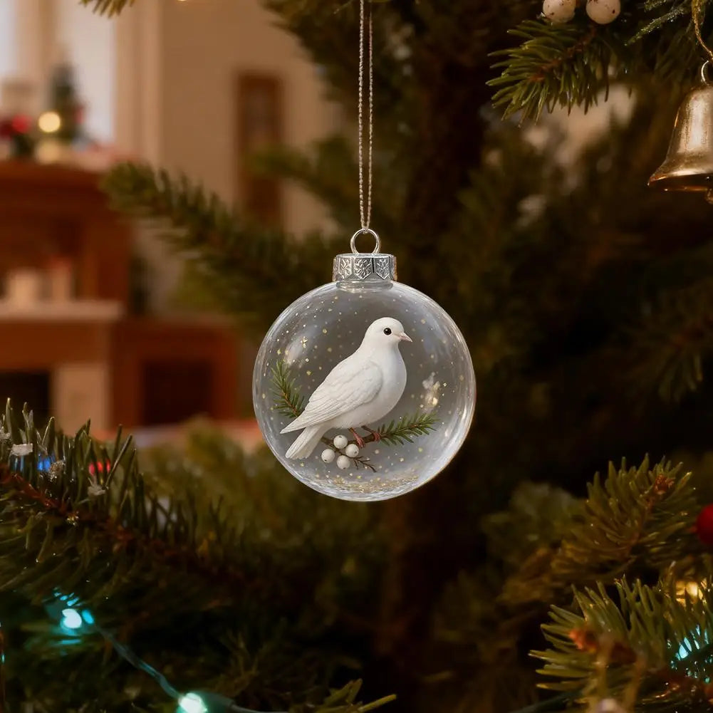 8CM Christmas Transparent Acrylic Ball Cardinal/Hummingbird Pattern Creative Christmas Tree Decoration Hanging Pendant For Home