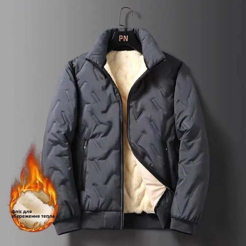 Lamb Velvet Thiened Men's Cotton Jaet Windproof Waterproof Stand Collar Coat Faionable Urban Sle Long Sve Coat