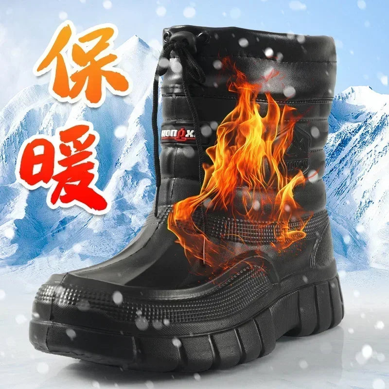 Botas de nieve para hombre, cálidas, gruesas y afelpadas, impermeables, antideslizantes, para la lluvia, ligeras y resistentes al desgaste, de algodón para el trabajo.
