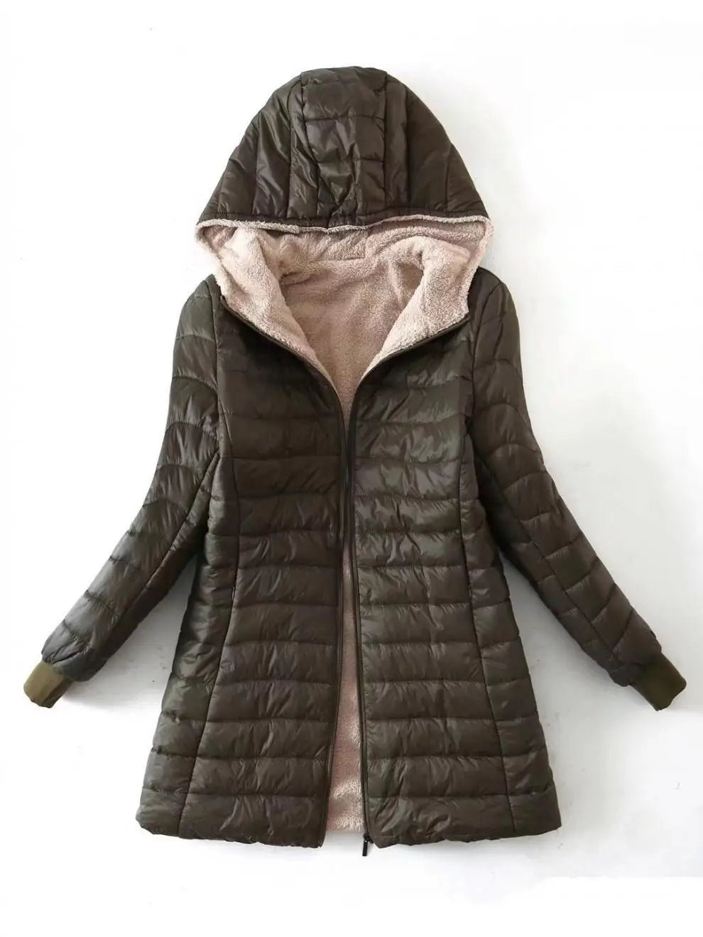 Zipper Cardigan Solid Spliced Women Clothing Parkas Hooded Long Sleeve Outerwear Loose Fit Casual Pockets 2024 Autumn Parka