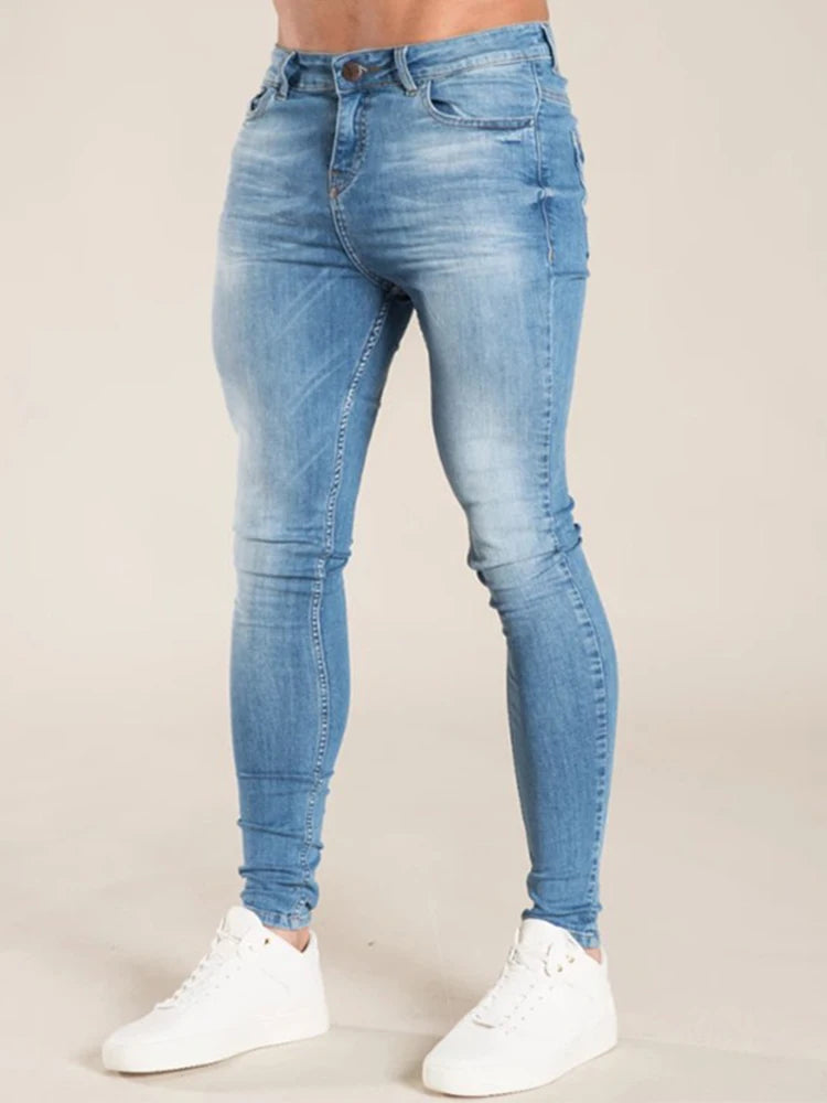 2023 Men Elastic Skinny Jeans Solid Color Stretch Pencil Pants Streetwear Mens Blue Black Denim Jeans Jogging Cowboy Trousers