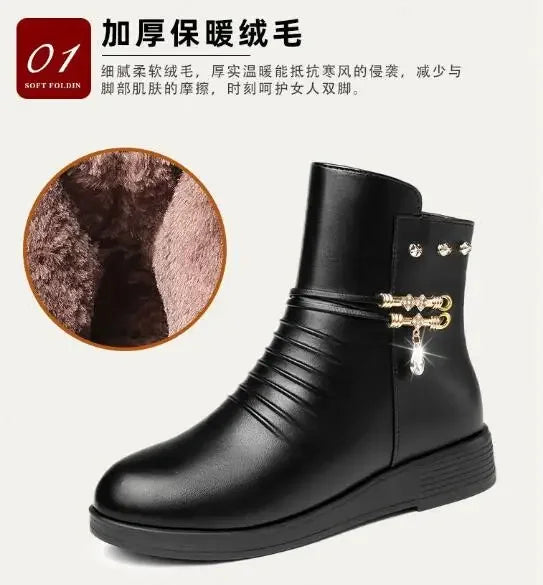 Solid Black NEW Women Luxury Brand Designer Snow Boots Metal Classic Furry Winter Warm Shoes Female Ankle Boot Women Botas Mujer