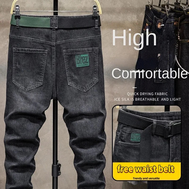 Winter Pants Brushed Denim Fabric Korean Style Clothes Luxury Street Men's Boots Cut Stretch Slim Plush Wool Thicken Jeans Pants