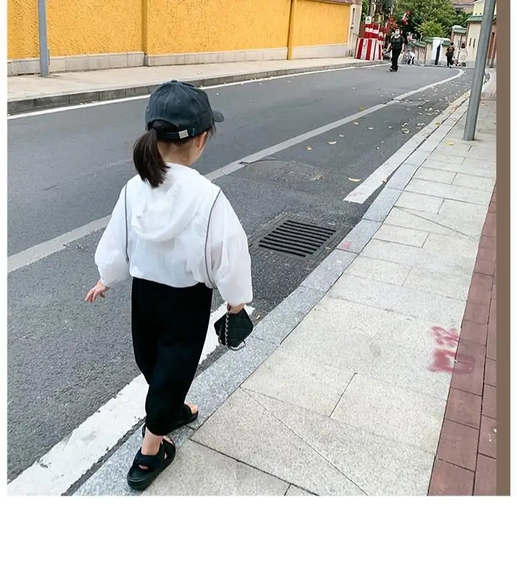 Summer Casual Lightweight Kids Sun Outfit Tops Baby Girls Loose Drawstring Hooded Zip Moon Coats Children Jackets 1-10 Years