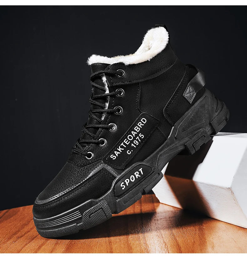 Botas nuevas para hombre, de invierno, de felpa, para la nieve, estilo casual, para exteriores, con cordones, cálidas, antideslizantes, hasta el tobillo.