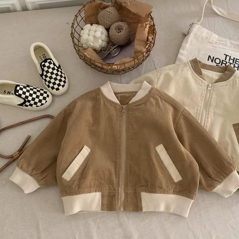 2-9 Y New Autumn&spring Simple Retro Style Japanese&Korean Childrens Corduroy Coat Shirt Girls&Boys Baby Loose Jacket Outerwear