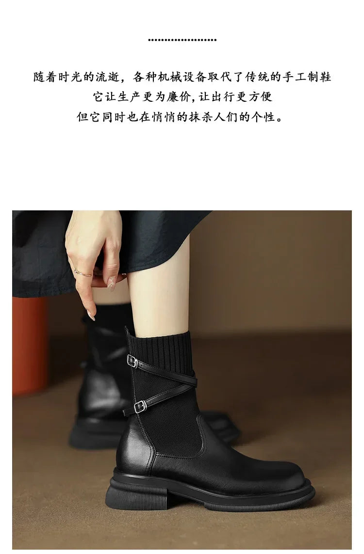 Botas Chelsea nuevas para mujer, estilo retro, suela gruesa, tacón grueso, calcetines elásticos, botines para mujer, botines Chelsea