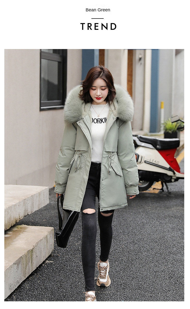 Women Parka Fashion  2023 Winter Jacket Slim with Fur Collar Warm Snow Wear Padded Clothes Long Coat Wool Liner Hooded Parkas